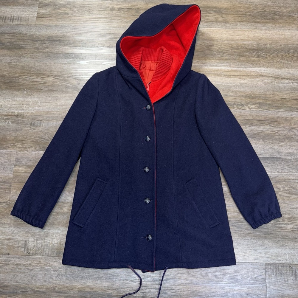VTG 1970s-80s Mackintosh Wool Vest Coat Womens Size 8 Navy Blue Red Interior USA